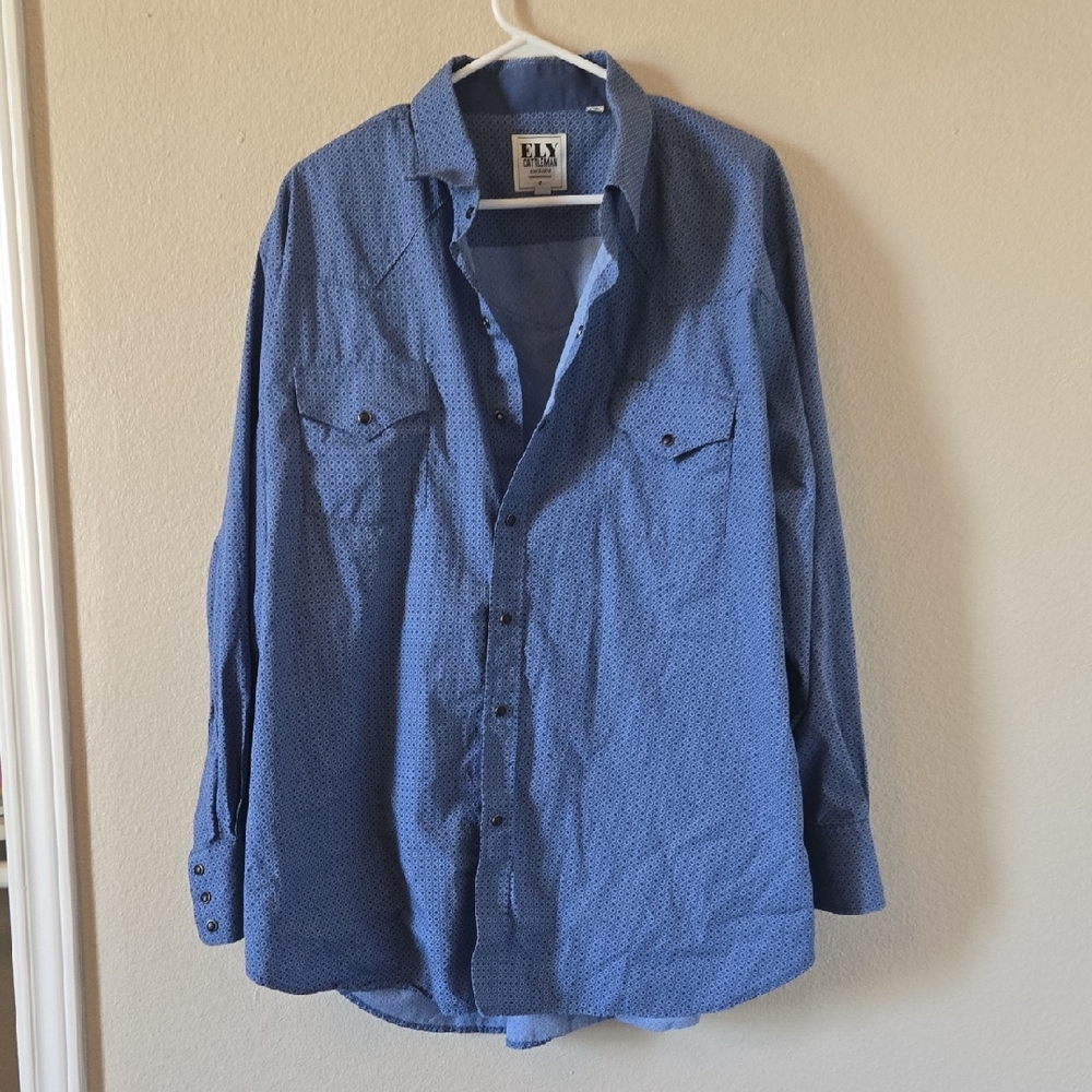 Ely Cattleman Light Blue Western Snap Shirt 2XL
